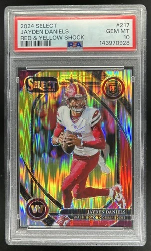 2024 Select Jayden Daniels Club RC Red and Yellow Prizm Shock #217 PSA 10