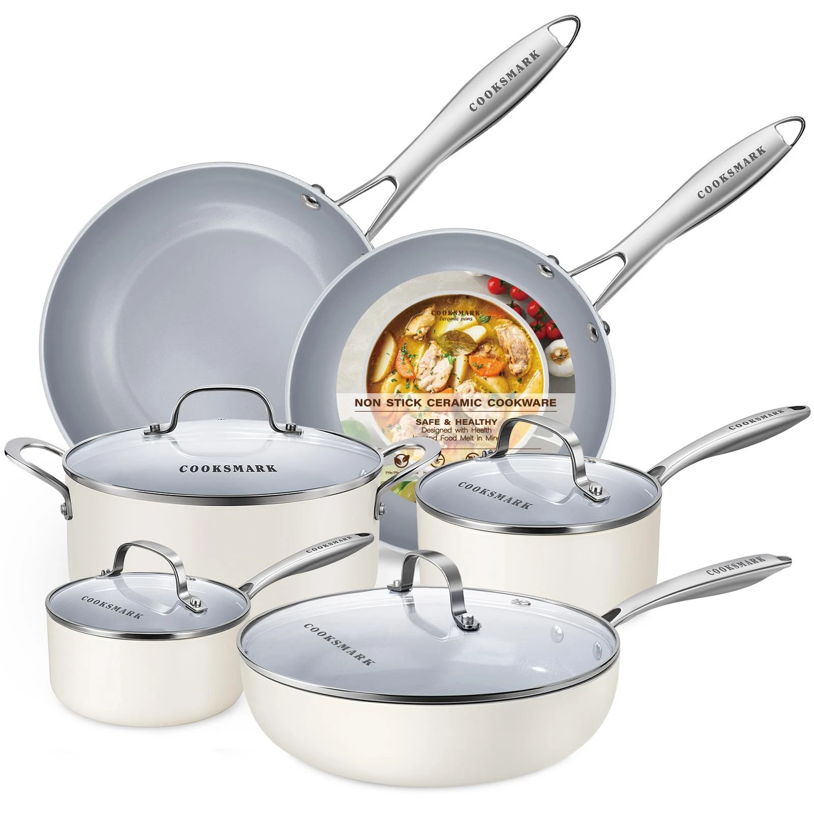 10-Piece Ceramic Nonstick Cookware Set - PFOA-Free Pots and Pans with Glass
Opens in a new window or