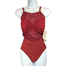 Amoressa Brick House Suzanne Mahogany 1pc Swimsuit Sz 12 Miraclesuit NWT $180