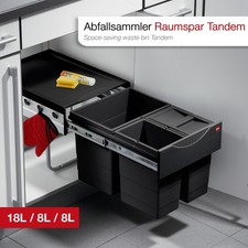 K&uuml;chen-Abfalleimer Raumspar Tandem dunkelgrau M&uuml;lleimer M&uuml;ll Abfallsammler Hailo