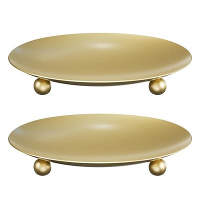Gold Candle Holders for Pillar Candles, Set of 2 Premium Metal Candle Plates Can
