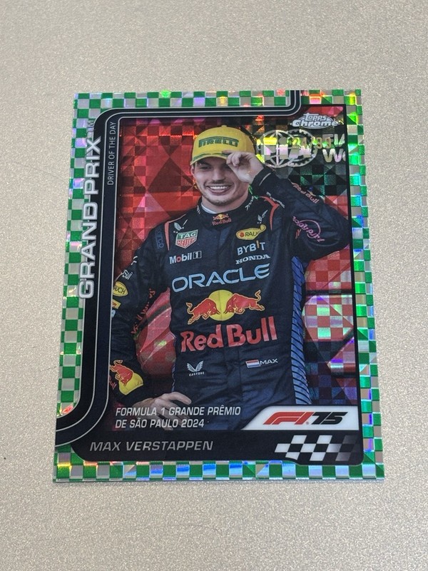Max Verstappen 2025 Topps Chrome F1 2024 Brazil P17-P1 #142 Green Checker /99