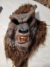 1 pc Werewolf Adult Size Halloween Latex Faux Fur Mask Brown, with Holder