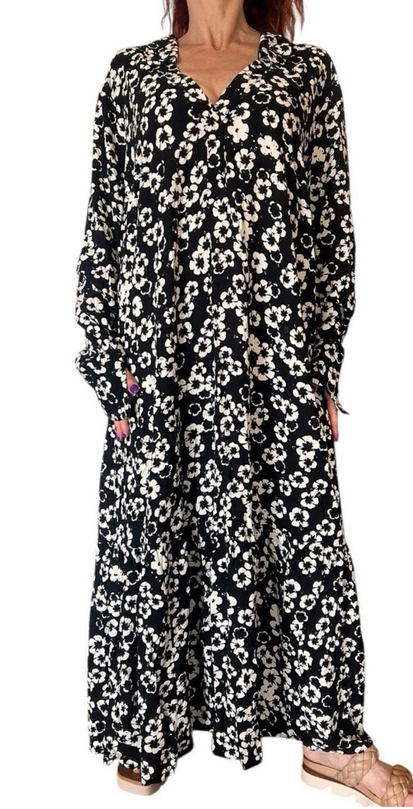 H&M COLLARED SHIRT DRESS XXS BLOGGER COTTAGE MAXI  FLORAL PRAIRIE MODEST