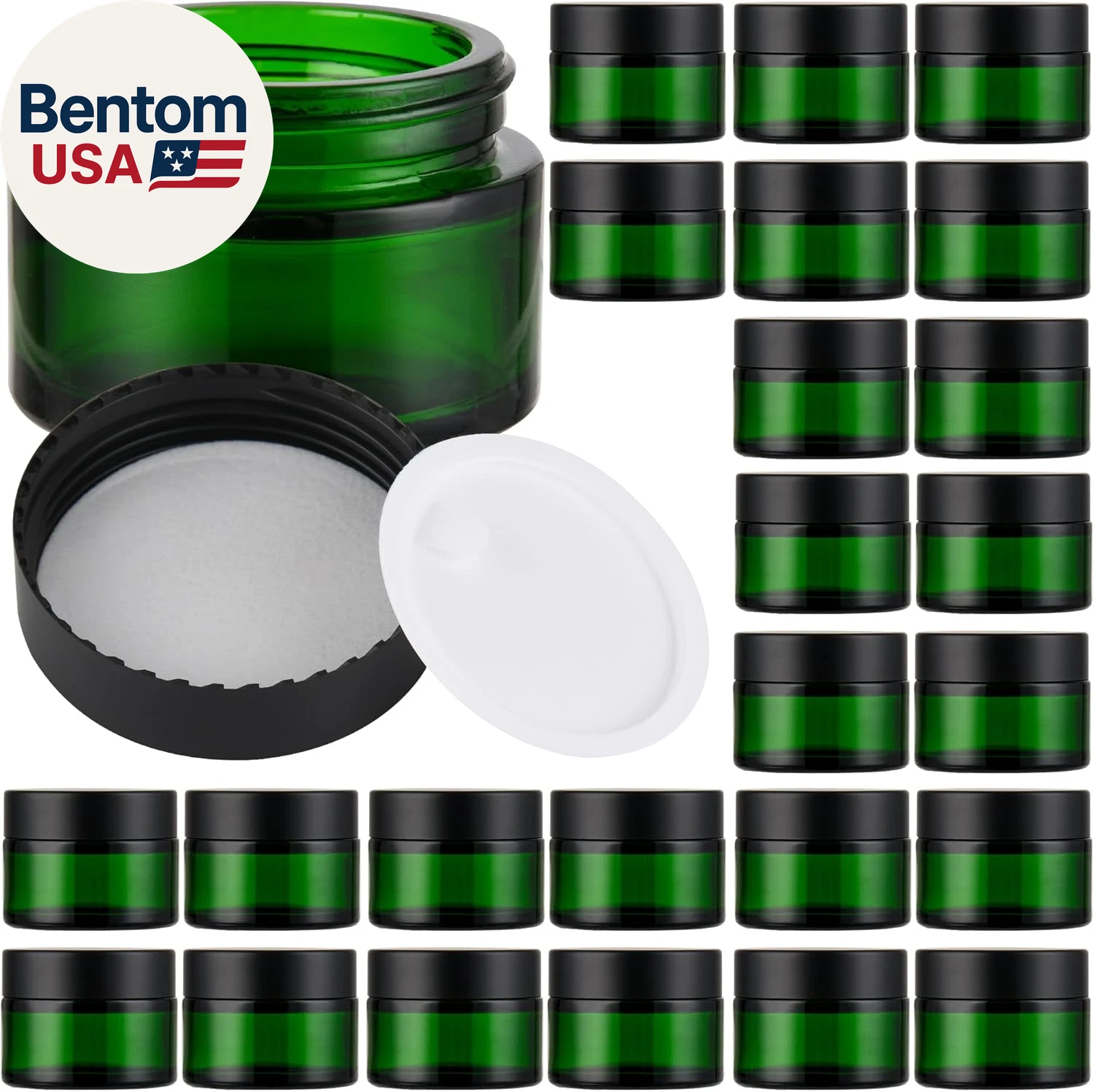 Bulk 24-pack Glass Jars with Lids, 1 oz, Cosmetic Containers with Airtight Black
