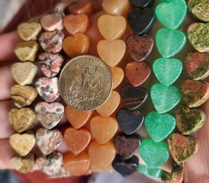 7 Strands Mixed Semi Prescious Gemstone Heart Beads. Metaphysical Jewelry Crafts
