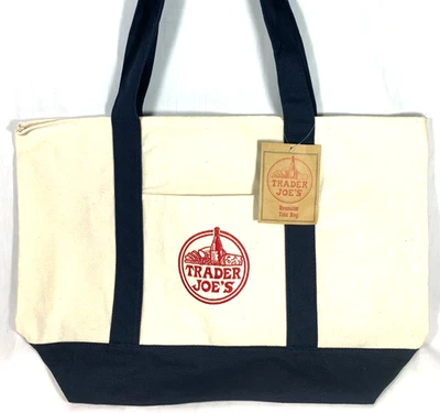 TRADER JOE'S Trader Joe’s Canvas Tote Shopping Bag - LARGE CLASSIC NAVY BLUE - NEW with TAGS