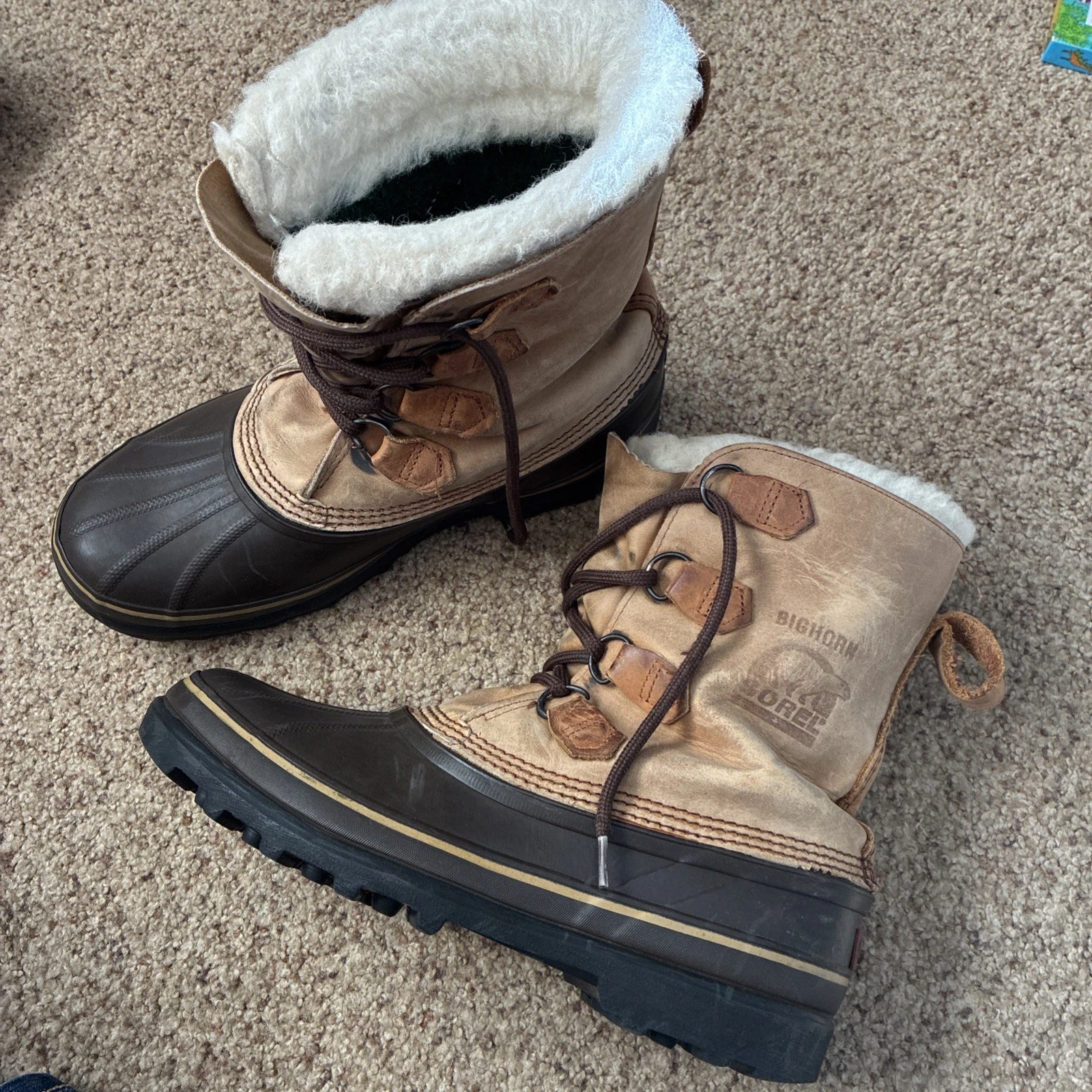 Mens Sorel Bighorn Canadian Snow Boots Size 10 Brown Black Insulated Winter