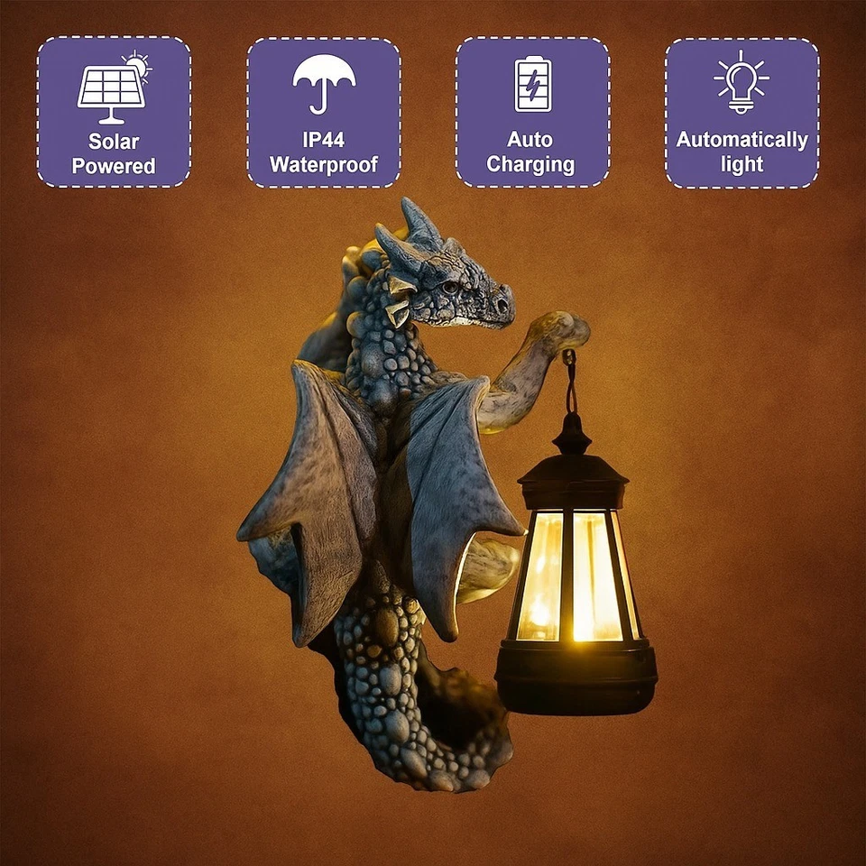 Статуэтка садового дракона на солнечных батареях 9,3 дюйма уличный декор украшение для газона фонаря - Изображение 2 из 4