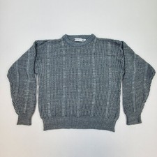 VTG 80s 90s Saturdays Pullover Crew Chunky Textured Grey Preppy Sweater M