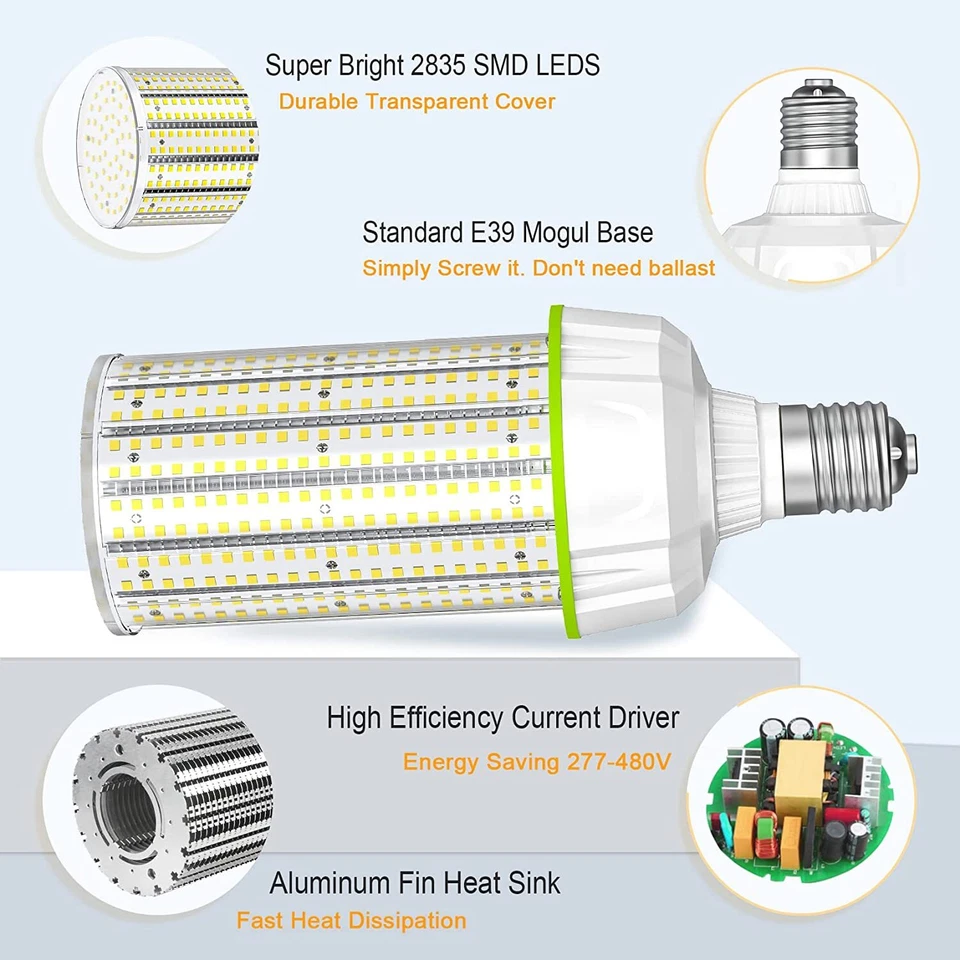 LED Corn Light Bulb 80W 100W 120W 160W 200W 250W 300W E39 High Bay Lamp Fixture - Image 3 of 4