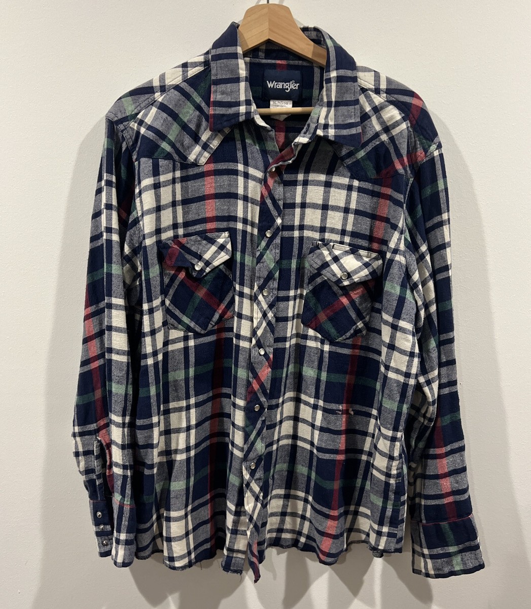 Vintage Wrangler Pearl Snap Flannel Button Down Shirt Used XL