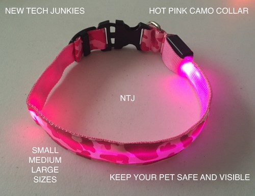 NTJ CAMO LED GLOW COLLAR dog pet safety flash light-up CAMOUFLAGE sizes S M L XL - Picture 10 of 15