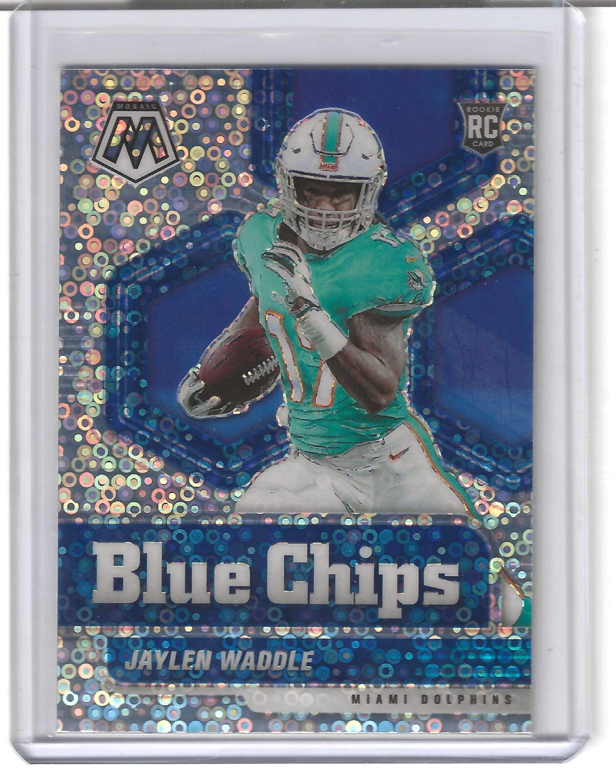 2021 Mosaic Jaylen Waddle Blue Chips Silver Disco Prizm Rookie RC #8 Dolphins