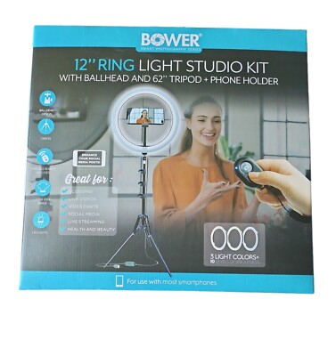 Bower 12'' LED Ring Studio Light Kit Tripod Selfie Social Media Live Streaming 