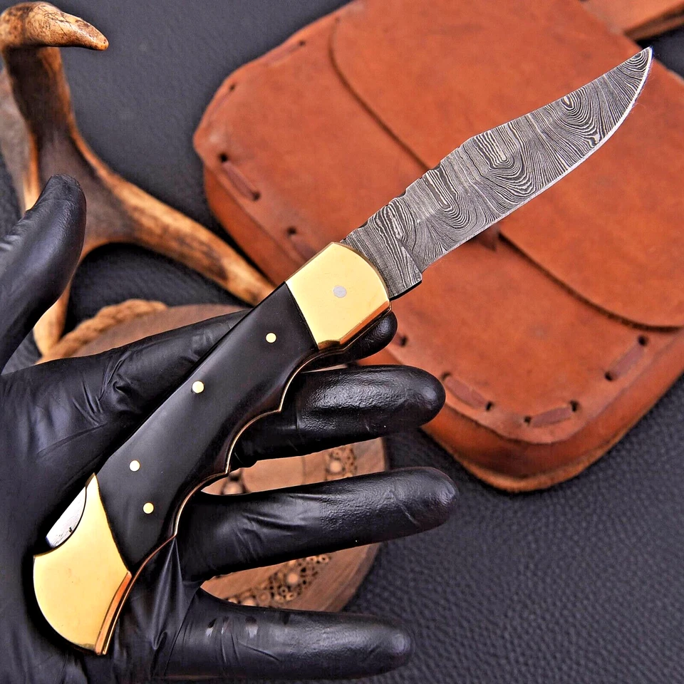 Navaja de Bolsillo Plegable de Acero Damasco Forjado Hecha a Mano a Medida BackLock con Funda 963 Foto 2 de 4