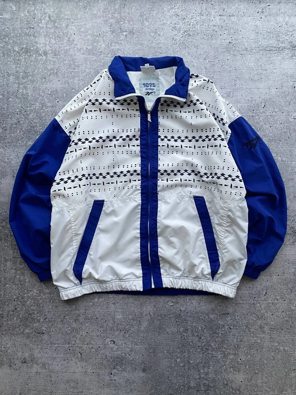 VTG Reebok Track Jacket XL Mens Blue / white Nylon Windbreaker Retro 90s - New