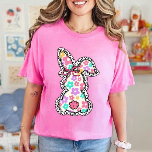 Cute Bunny Rabbit Coquette Bow Floral Girl Happy Easter Day Kids Unisex T-Shirt