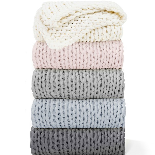 Handmade Large Chunky Knit Throw Blanket by Kaycie Gray Fashion Collection - Picture 3 of 23