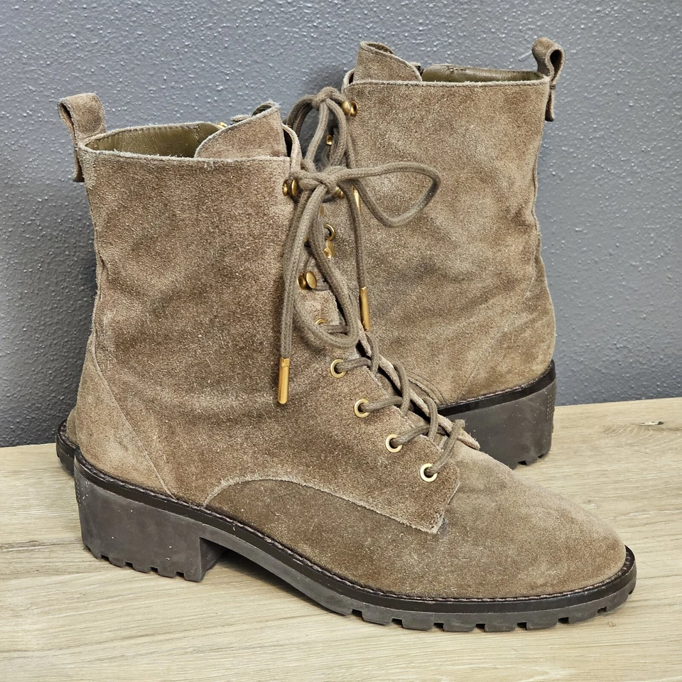 Botas de combate Tory Burch de gamuza con cordones para mujer 9 marrón suela Foto 2 de 4