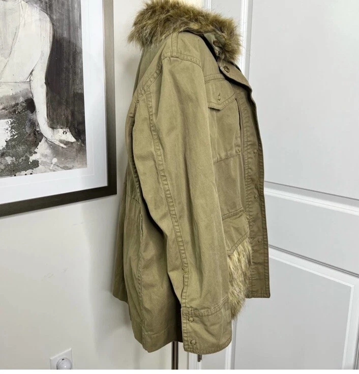 Chaqueta Anthropologie Saskia Grande Oliva Imitación Piel Utilitaria Campo Parka Militar Foto 4 de 4