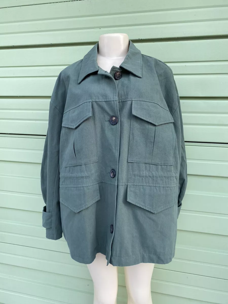 ZARA TRF GREEN OVERSHIRT JACKET Button Pockets Long Sleeve Size L
