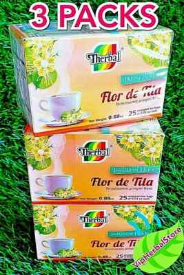 3 Boxes LINDEN FLOWERS TEA   Te de Tila 75 Bags 0.03 oz each by Therbal