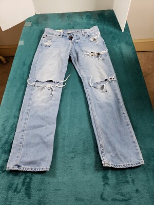 Hollister Jeans Mens Blue Straight Pants 26x30 Denim 100% Cotton Button Fly 