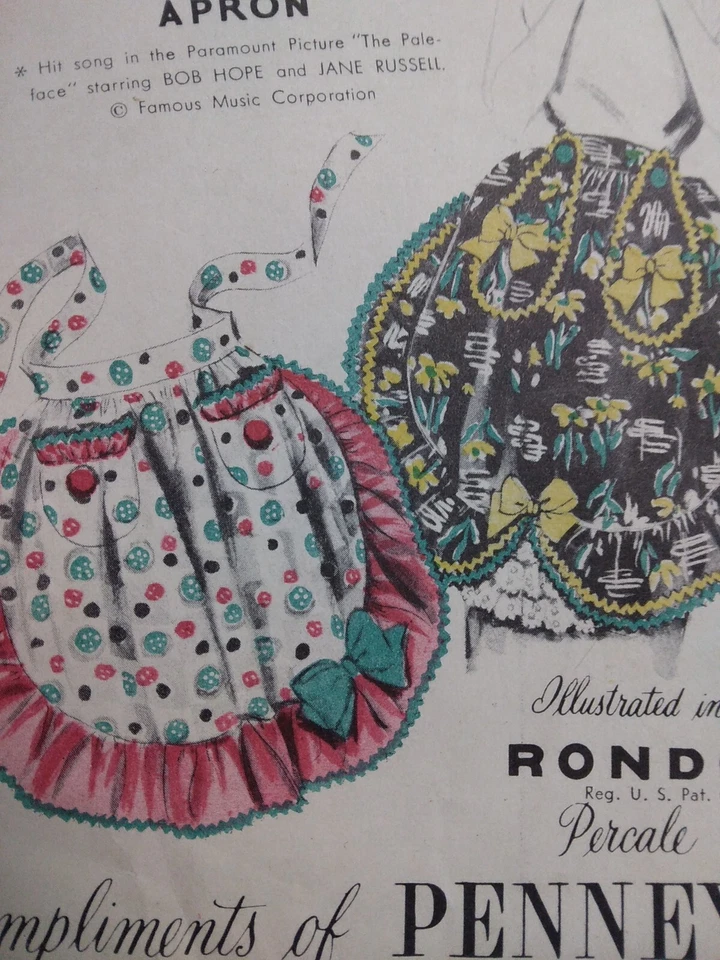 Apron Buttons And Bows Penneys JC Penney Advance Sewing Pattern UC FF VTG 40s - Image 2 of 4