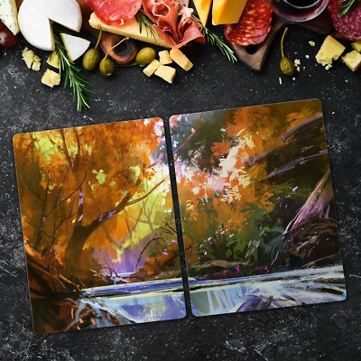 Planche à Découper En Verre Trempé Avec Motif Aquarelle Abstrait - 2x (40x52 Cm) - Neuf