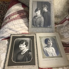 3 Vintage Mother  Daughter Studious Girl CABINET CARD PHOTO 1920-30 Short Hair