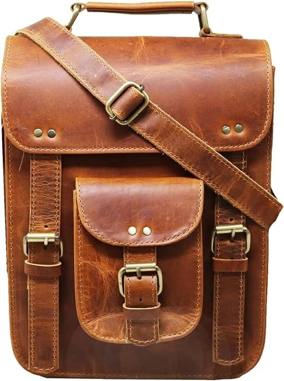 Nova Bolsa Transversal Satchel Couro Vintage Mensageiro Marrom Ombro Genuíno - Imagem 2 de 4