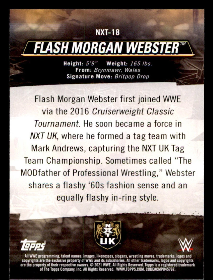 2021 Topps WWE NXT We Are NXT #NXT18 Flash Morgan Webster - Image 2 of 2