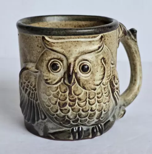 Vintage UCTCI Japan Pottery Stoneware Owl Mug Whimsical MCM 8oz. 3" **Rare**