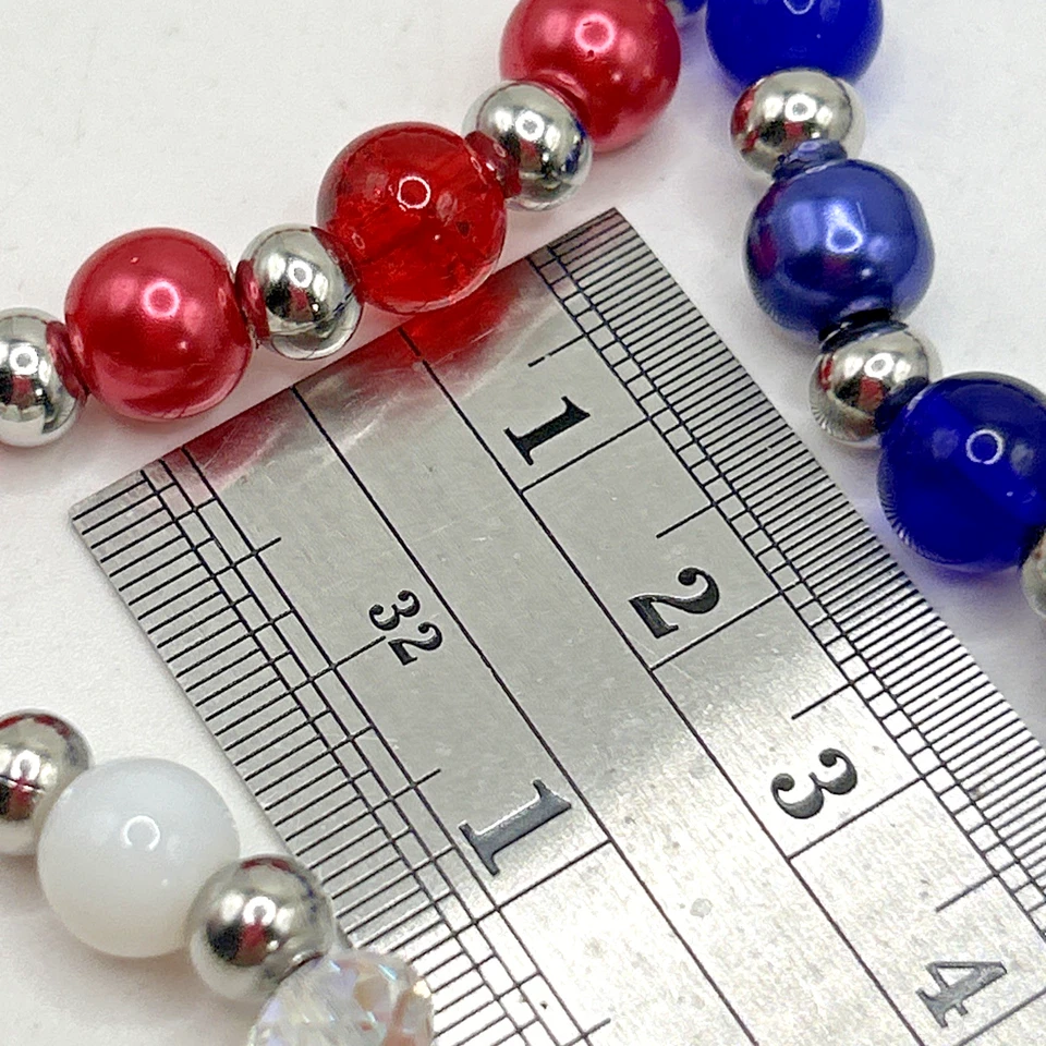 Juego de 3 pulseras elásticas patrióticas rojas, blancas y azules con cuentas de vidrio - Tamaño: 7,25" Foto 4 de 4