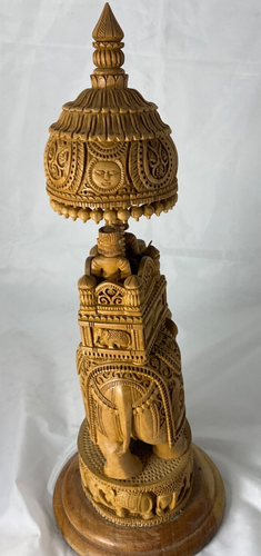 Ambabari Elephant Hand Carved Sandal Wood Sculpture Statue 16inches tall 4 lbs - Picture 6 of 12
