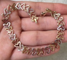 14k Yellow White Rose Gold Tri color Heart Bracelet Christmas Gift