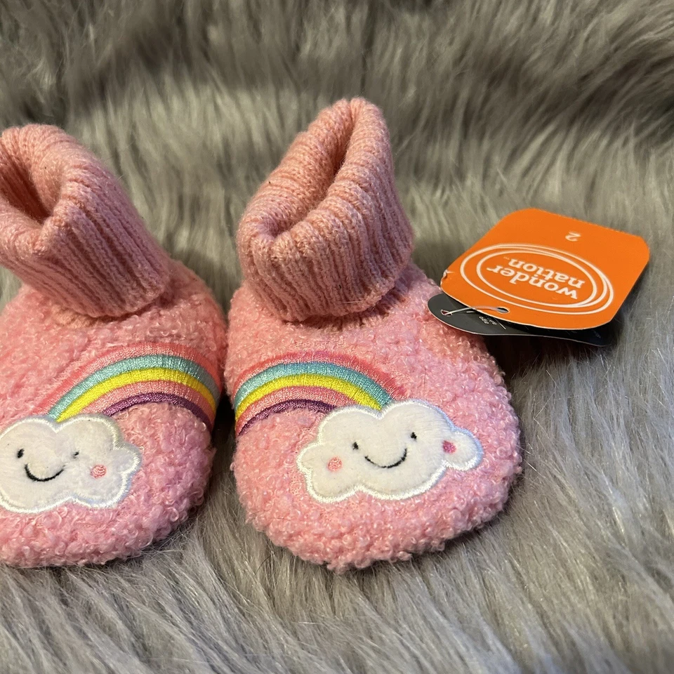 Pantuflas Wonder Nation Talla 2 Rosa Esponjoso Arcoíris Zapatos Botín Foto 3 de 4