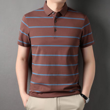 Men's Fashion Striped Business Casual Loose Fashion Cotton Lapel Polo T-shirt