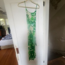 Farm Rio Tie Back Dress Anthropologie, Square Neck, Tiered, Green