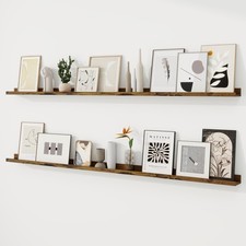 72in Picture Ledge Shelves Set of 2 - Floating Wood Wall Shelves, Rustic Brown