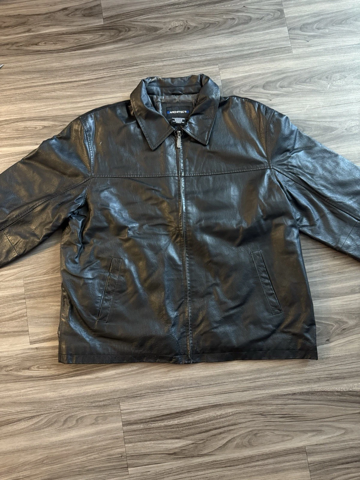 VTG. ARCHITECT LEATHER JACKET Men's Size XL Black Button Up Insulated. NICE!