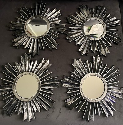4 Pc Mirror Black and Sliver Decorative Wall Mirror Set Modern Wall Decor