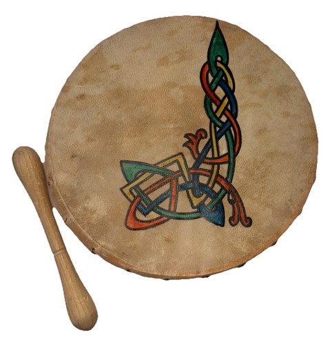 Vintage Irish Celtic Malachy Kearns Bodhran Goatskin Drum w/Tipper 8.25”Dia.