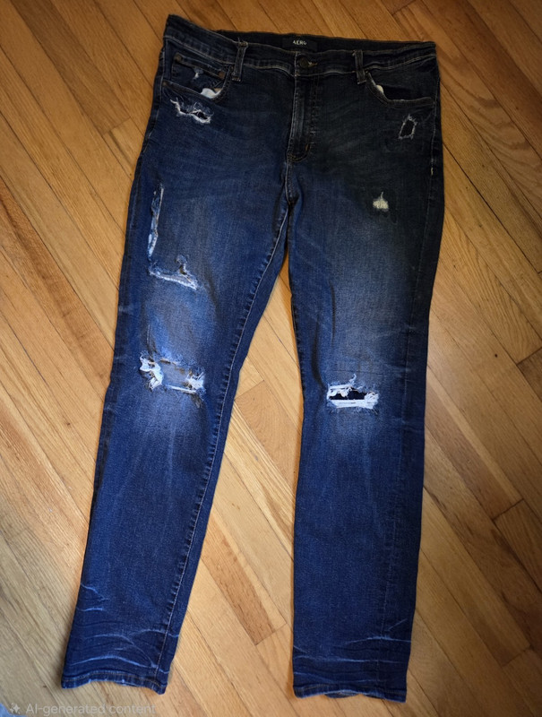 AERO Mid Rise Dark Wash Distressed Skinny Blue Denim Jean Women 5-Pocket W36/L32