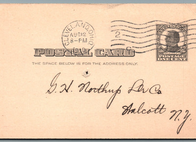 Postal Card Cleveland OH. 8/12/1910 McKinley1¢ G.H. Northup Ler VTG Std.PC-pB406