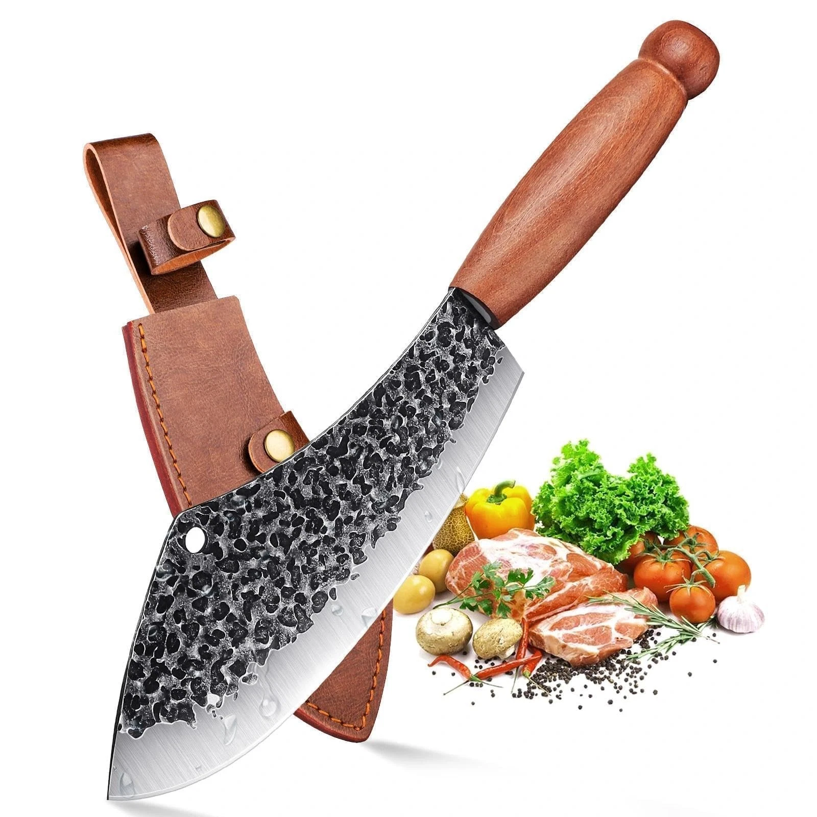 Forged Butcher with Sheath & Gift Japanese Chef Meat and Vegetable Cleaver fo...