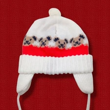 Teddy Bear Knit Infant Ear Flap Pom Winter Trapper Hat Newborn Baby Holiday VTG