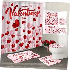 4pcs Valentines Shower Curtain - 72x72 Inch Heart Candy Bathroom Decor -