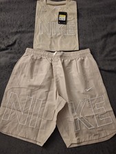 Nike Men's T-Shirt & Shorts Set Beige Size M CT9744-068 Cotton Logo